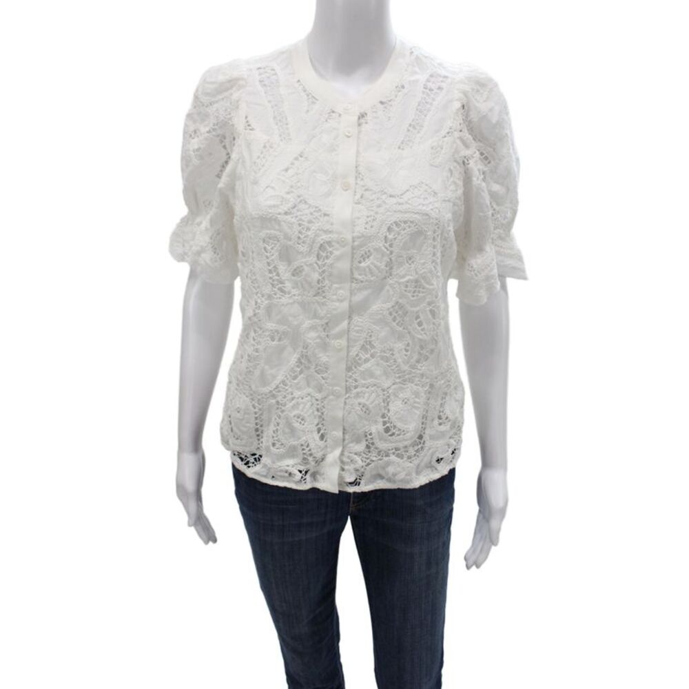 Ba&Sh Womens Basic White Cotton Round Neck Short Sleeve Blouse Size 0